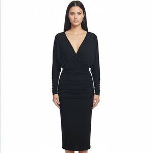 *Marciano Elegant Black Ruching Cut Out Bodycon Dress Batwing Sleeve XS